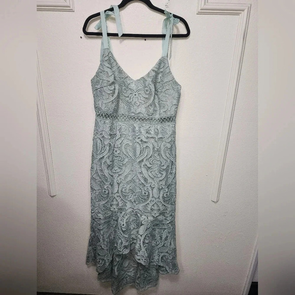 Lulus Won Your Heart Sage Green Lace Tie-Strap High-Low Midi Dress Party - Picture 7 of 12